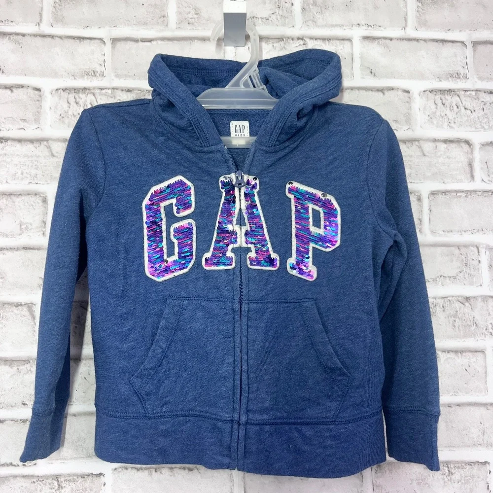 |•GAP KIDS•| Cute Navy Full Zip Hoodie Sequined 'GAP' Front